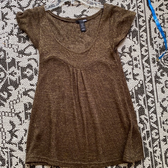 Vintage bronze flutter sleeve H&M sparkle tunic top. XS - Picture 7 of 9